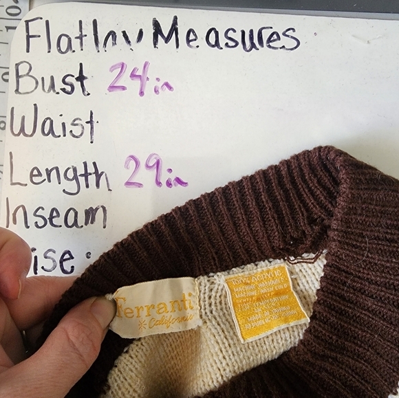 Vintage Ferranti California Striped Raglan Knit Sweater Brown & Cream Acrylic - Picture 5 of 6